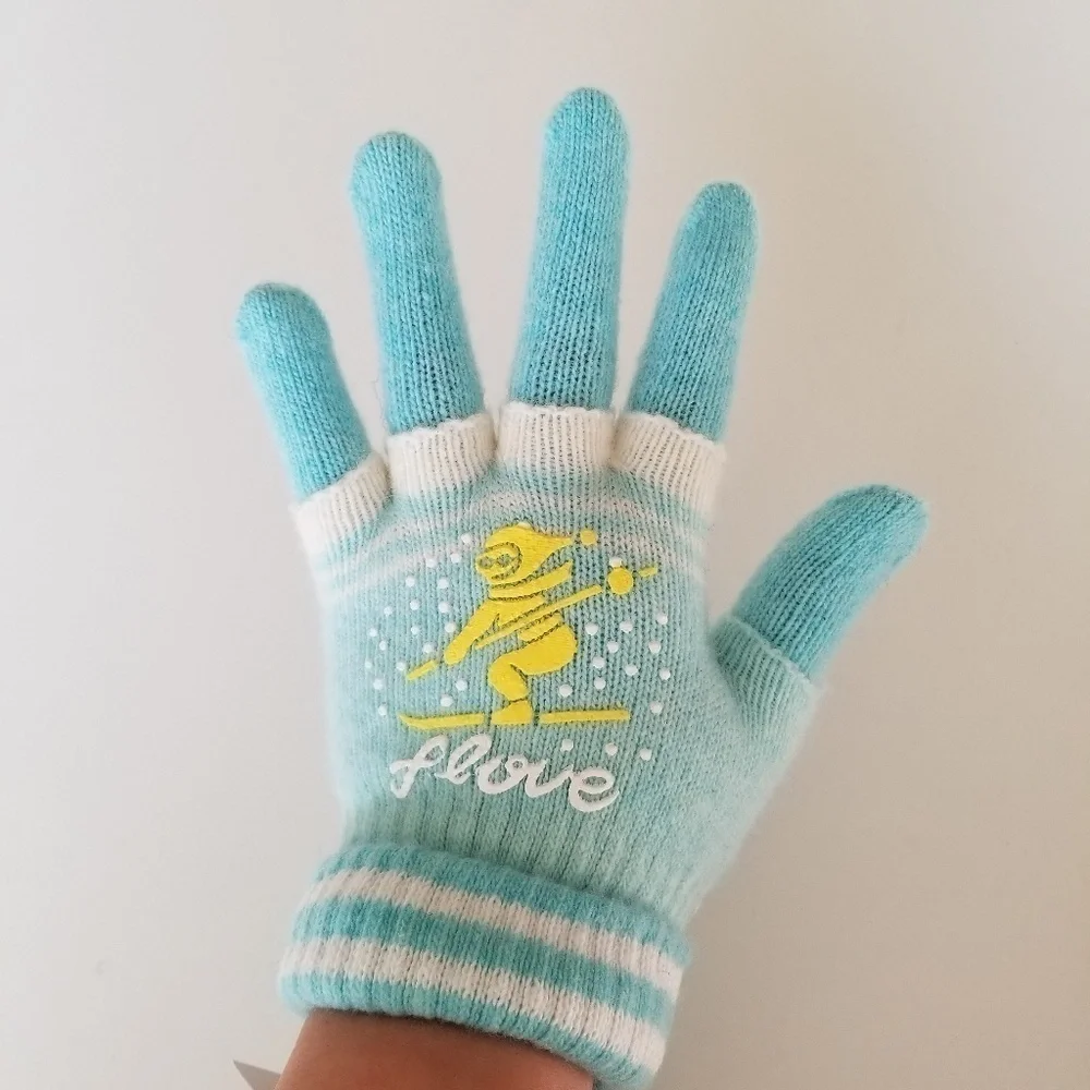 Set of 3 New Light Blue Double Layered 2 in 1 Wool Blend Cozy Warm Gloves
